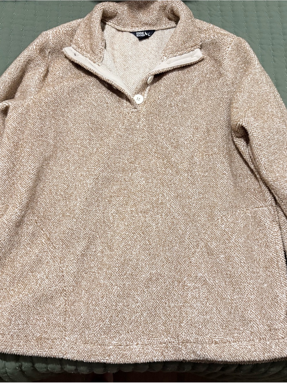Eddie Bauer Tan and Cream Shawl Collar Knit Cardigan